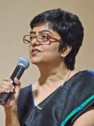 Author Saaz Aggarwal at a reading and discussion of 'Sindh - Stories from a Vanishing Homeland' Photo: M. Periasamy THE HINDU